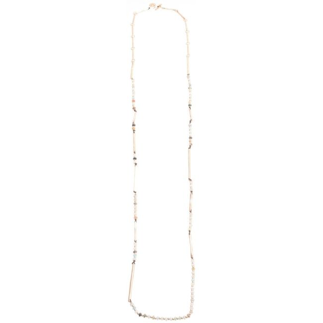 LONG NECKLACE METAL STONE BEADS