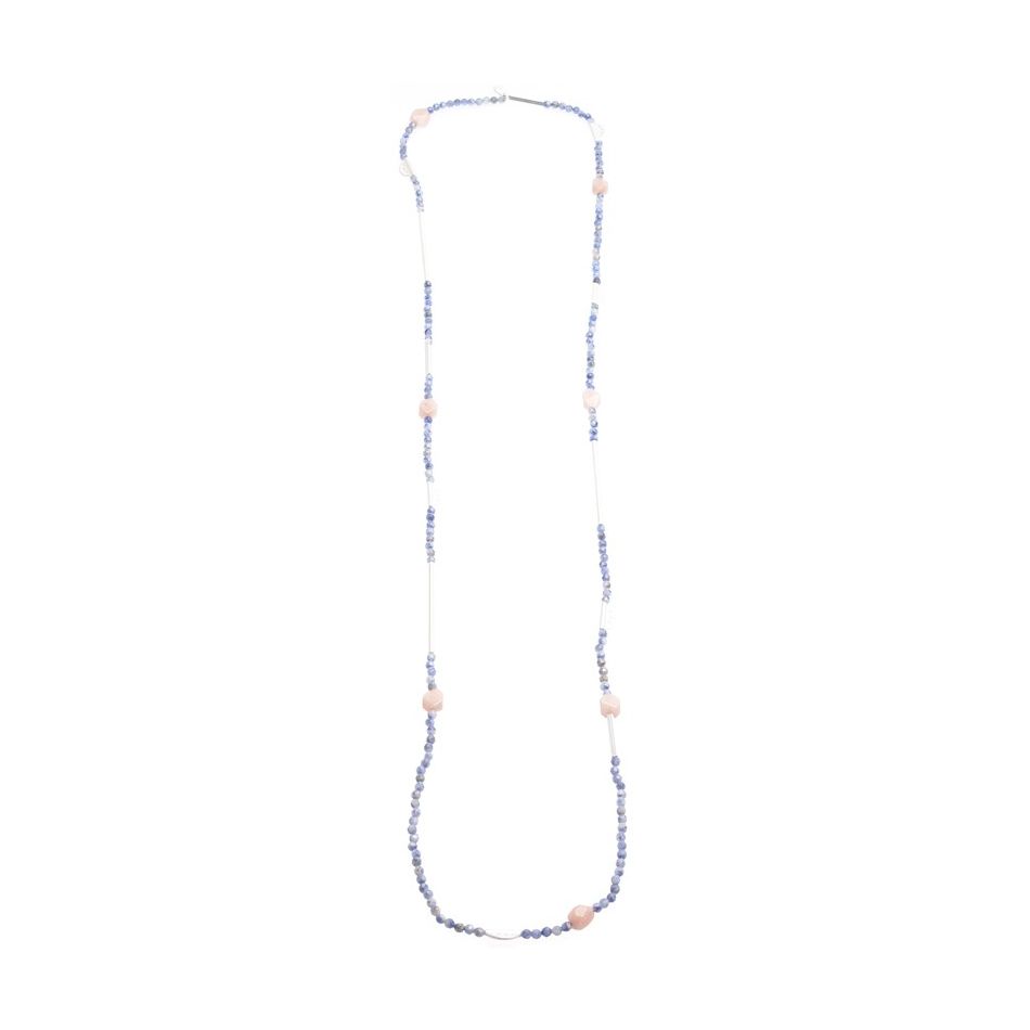 LONG NECKLACE METAL STONE BEADS