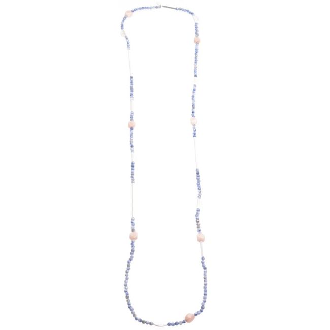 LONG NECKLACE METAL STONE BEADS