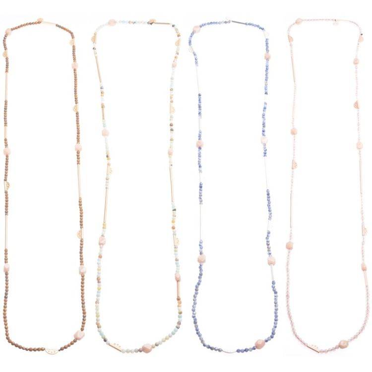 LONG NECKLACE METAL STONE BEADS 2