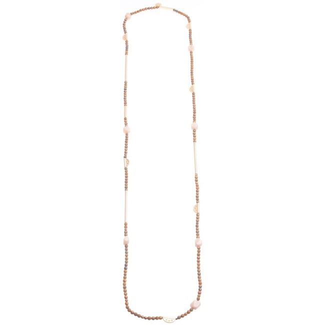 LONG NECKLACE METAL STONE BEADS