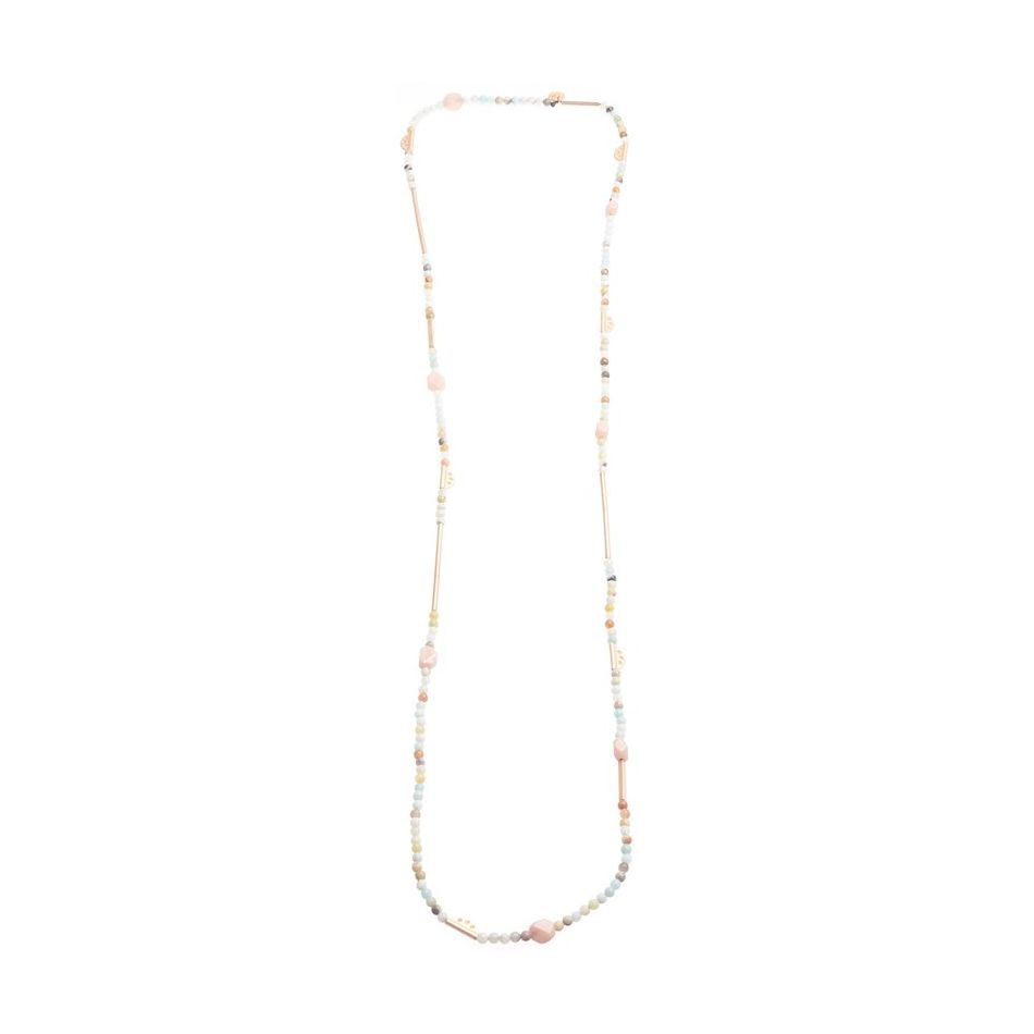 LONG NECKLACE METAL STONE BEADS