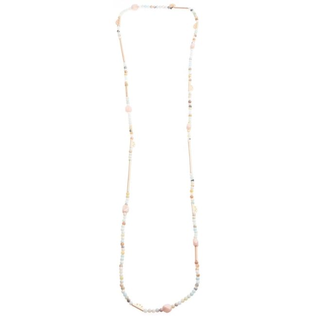 LONG NECKLACE METAL STONE BEADS