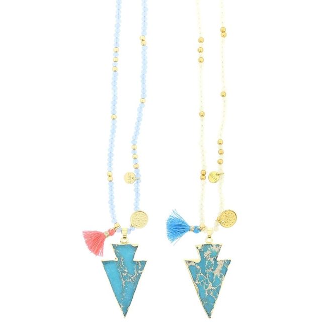 LONG NECKLACE WITH PENDANT BEADS STONE