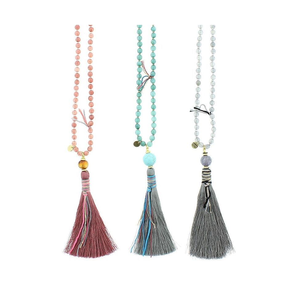 LONG STONE NECKLACE HANGING. FRINGE