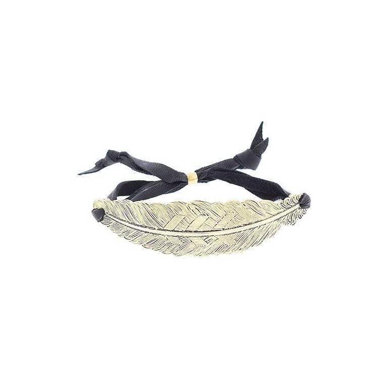 LEAF METAL LEATHER CORD BRACELET