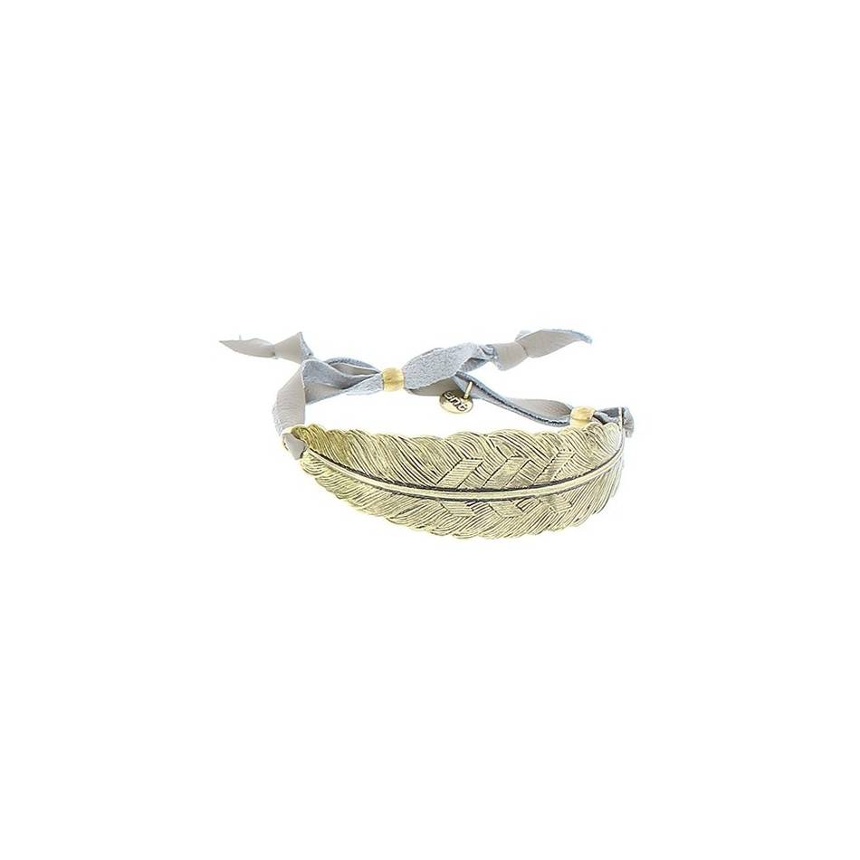 LEAF METAL LEATHER CORD BRACELET