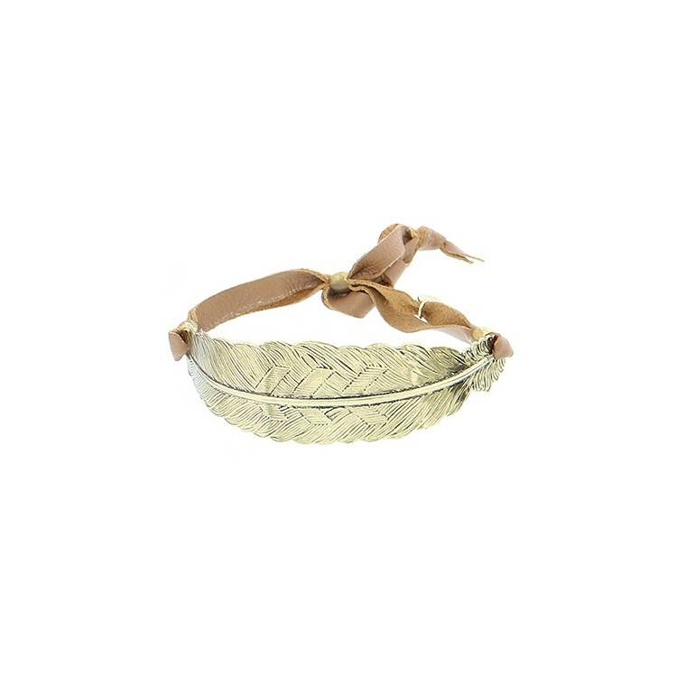 LEAF METAL LEATHER CORD BRACELET 2