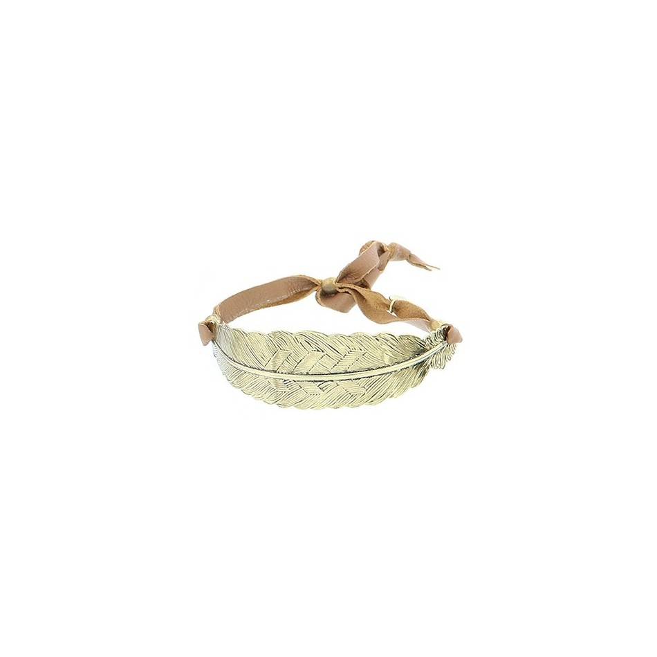LEAF METAL LEATHER CORD BRACELET