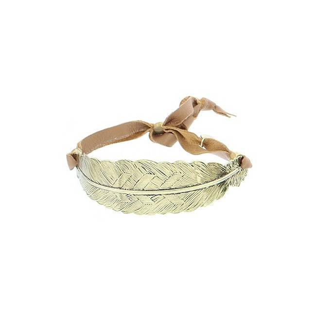 LEAF METAL LEATHER CORD BRACELET