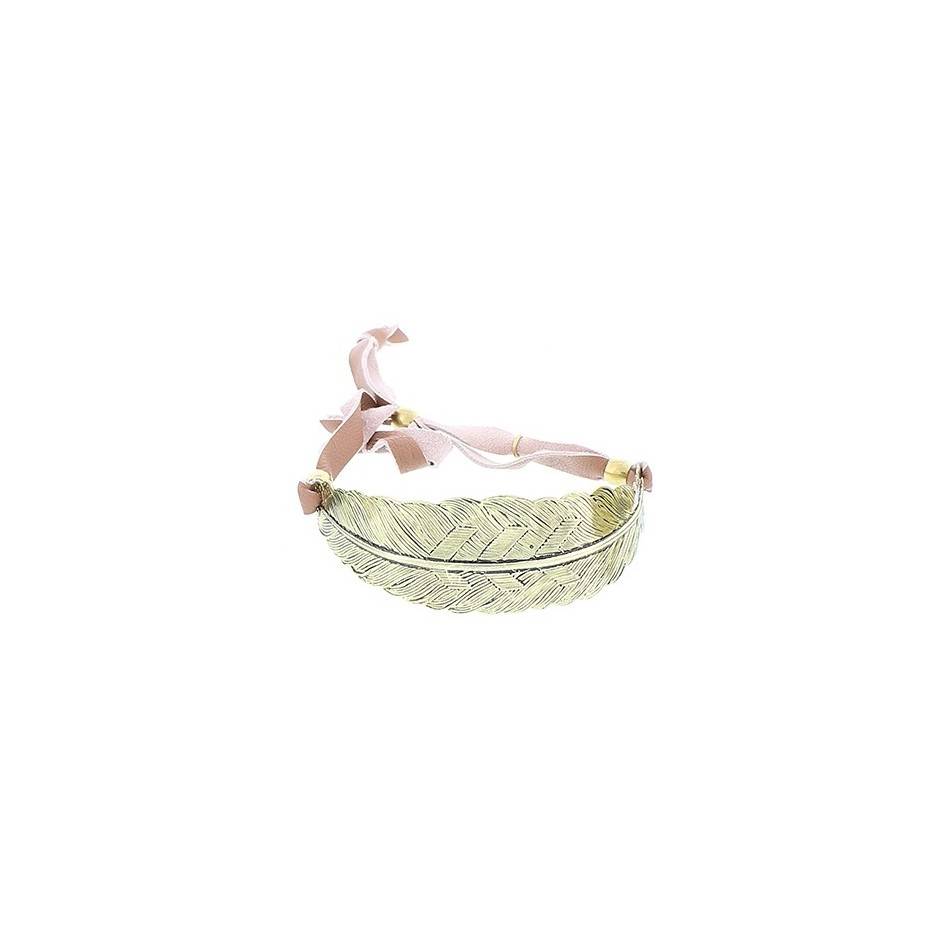 LEAF METAL LEATHER CORD BRACELET