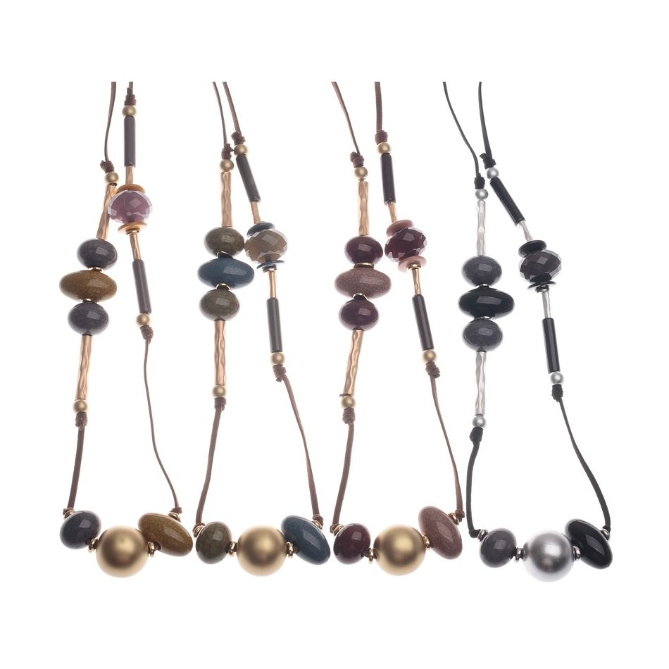 LONG SUEDE NECKLACE WITH BEADS