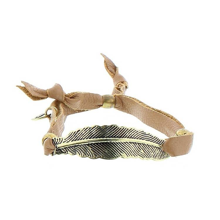 PULSERA CUERO HOJA METAL
