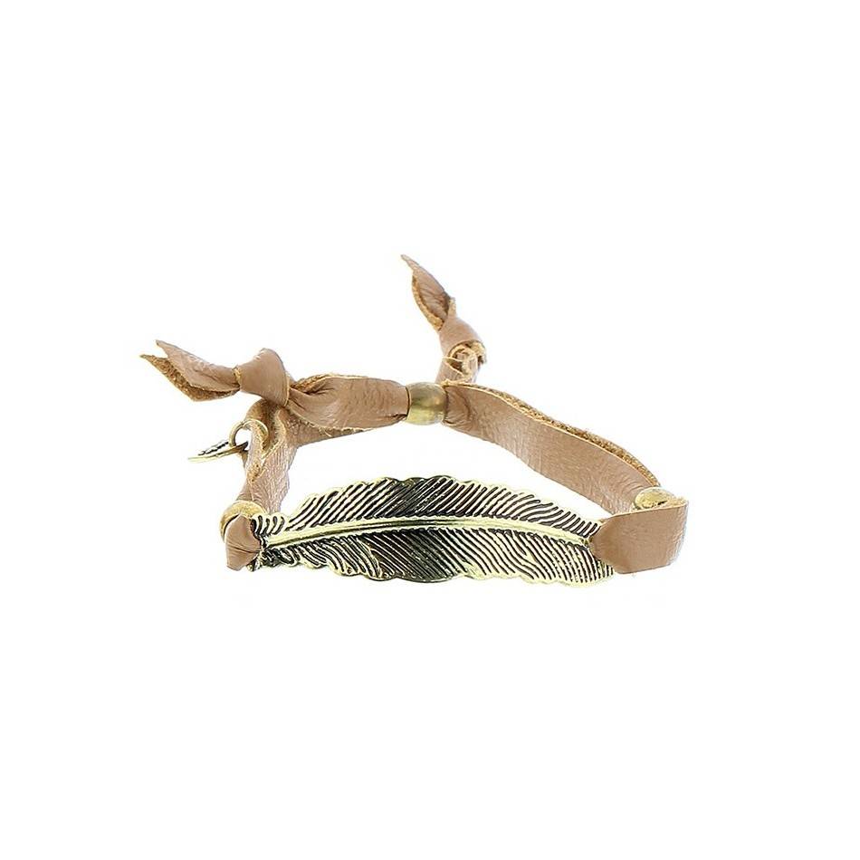 PULSERA CUERO HOJA METAL