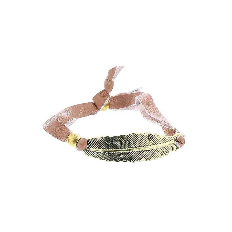 PULSERA CUERO HOJA METAL