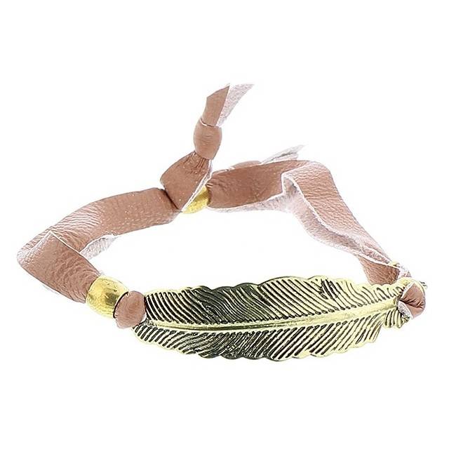 PULSERA CUERO HOJA METAL
