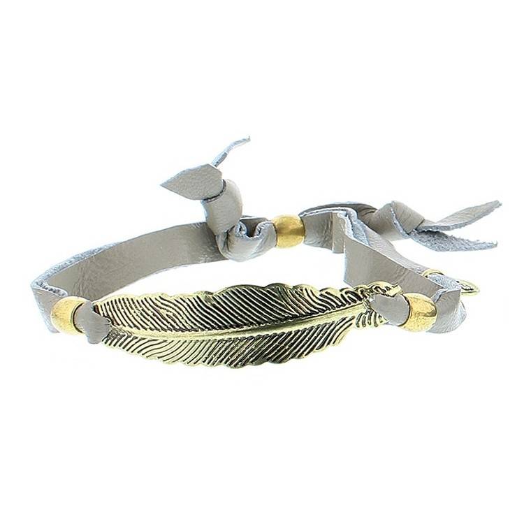 PULSERA CUERO HOJA METAL 2