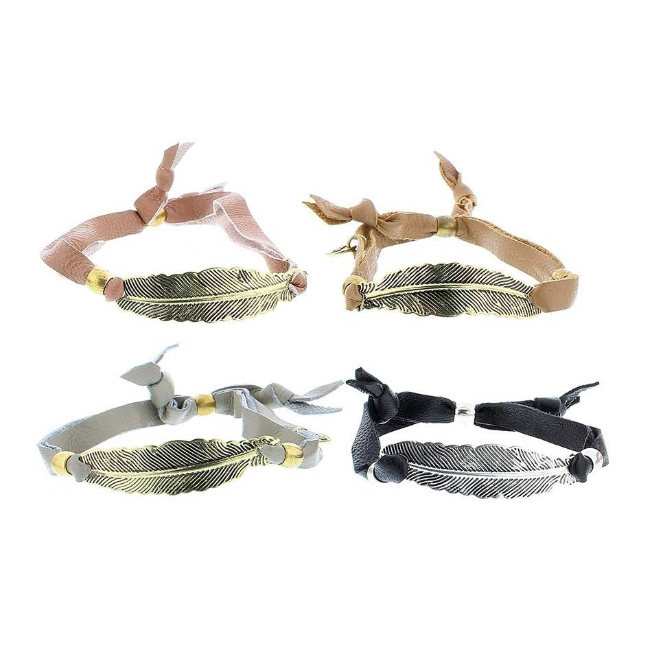 PULSERA CUERO HOJA METAL