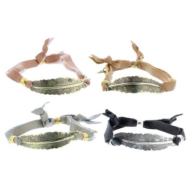 METAL LEAF LEATHER BRACELET