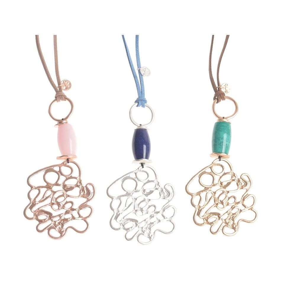 METAL STONE LONG PENDANT NECKLACE