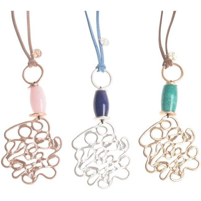 METAL STONE LONG PENDANT NECKLACE