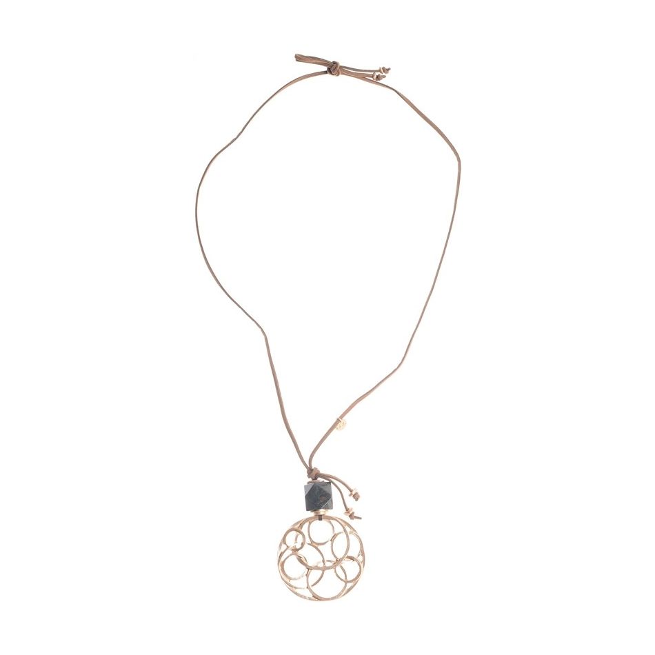 METAL MEDAL STONE PENDANT LONG NECKLACE