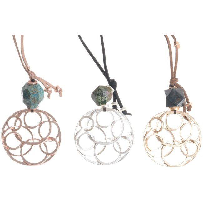 METAL MEDAL STONE PENDANT LONG NECKLACE