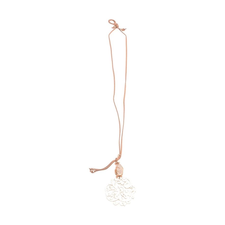 COLLAR LARGO COLGANTE PIEDRA METAL CALADO