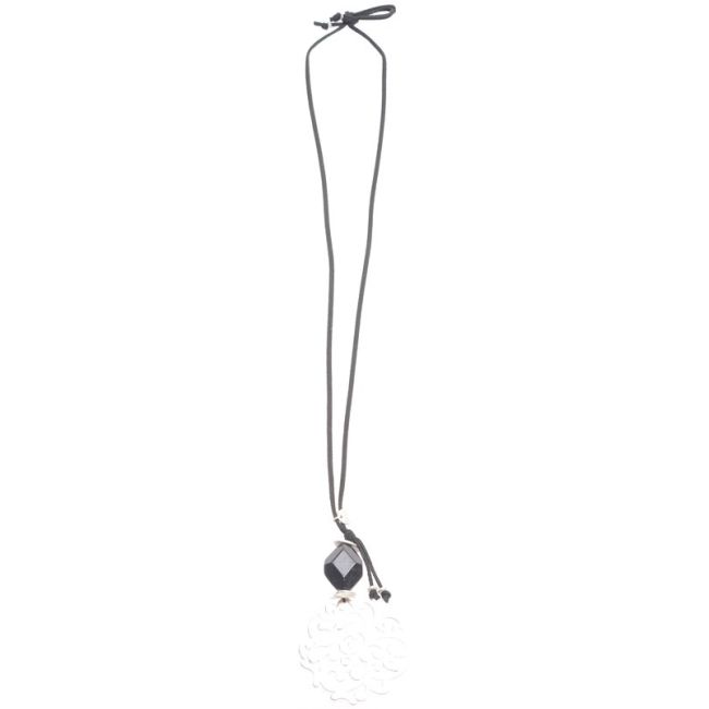 COLLAR LARGO COLGANTE PIEDRA METAL CALADO
