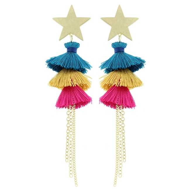 TRIPLE FRINGED METAL STAR EARRINGS