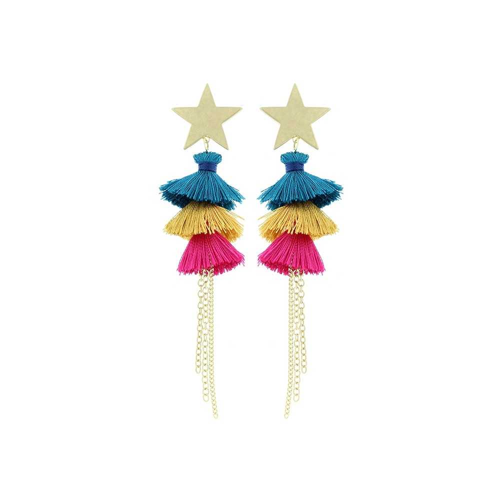 TRIPLE FRINGED METAL STAR EARRINGS