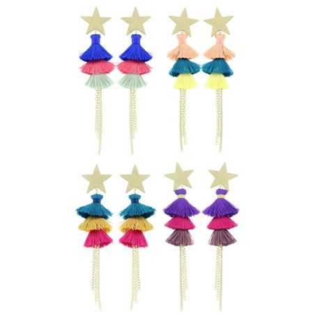 TRIPLE FRINGED METAL STAR EARRINGS