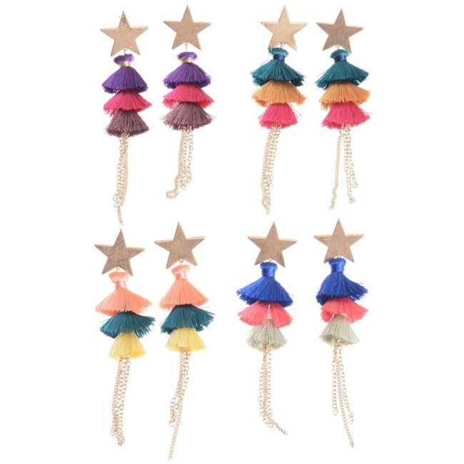 TRIPLE FRINGED METAL STAR EARRINGS