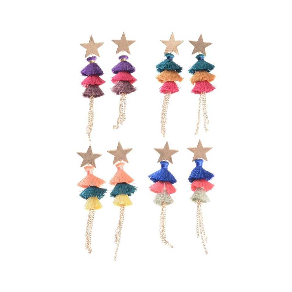 TRIPLE FRINGED METAL STAR EARRINGS