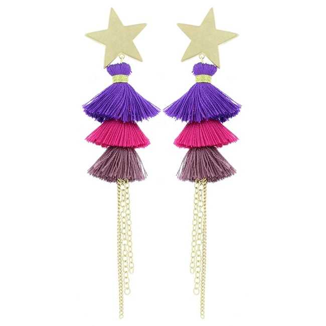 TRIPLE FRINGED METAL STAR EARRINGS