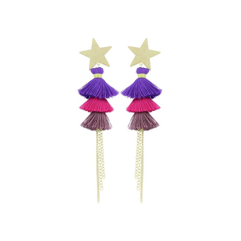 TRIPLE FRINGED METAL STAR EARRINGS