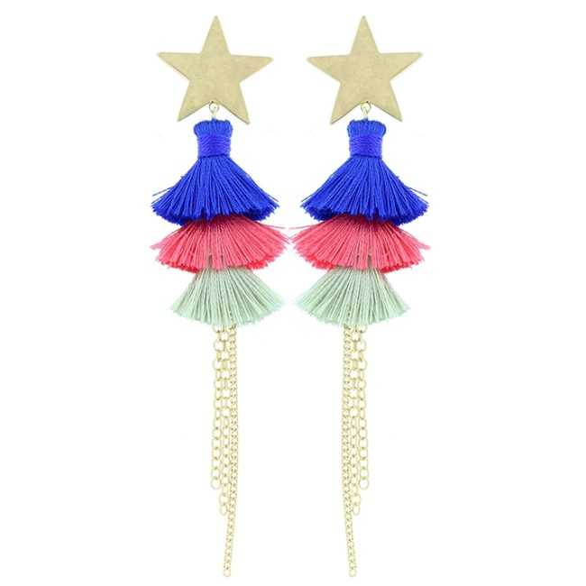 TRIPLE FRINGED METAL STAR EARRINGS