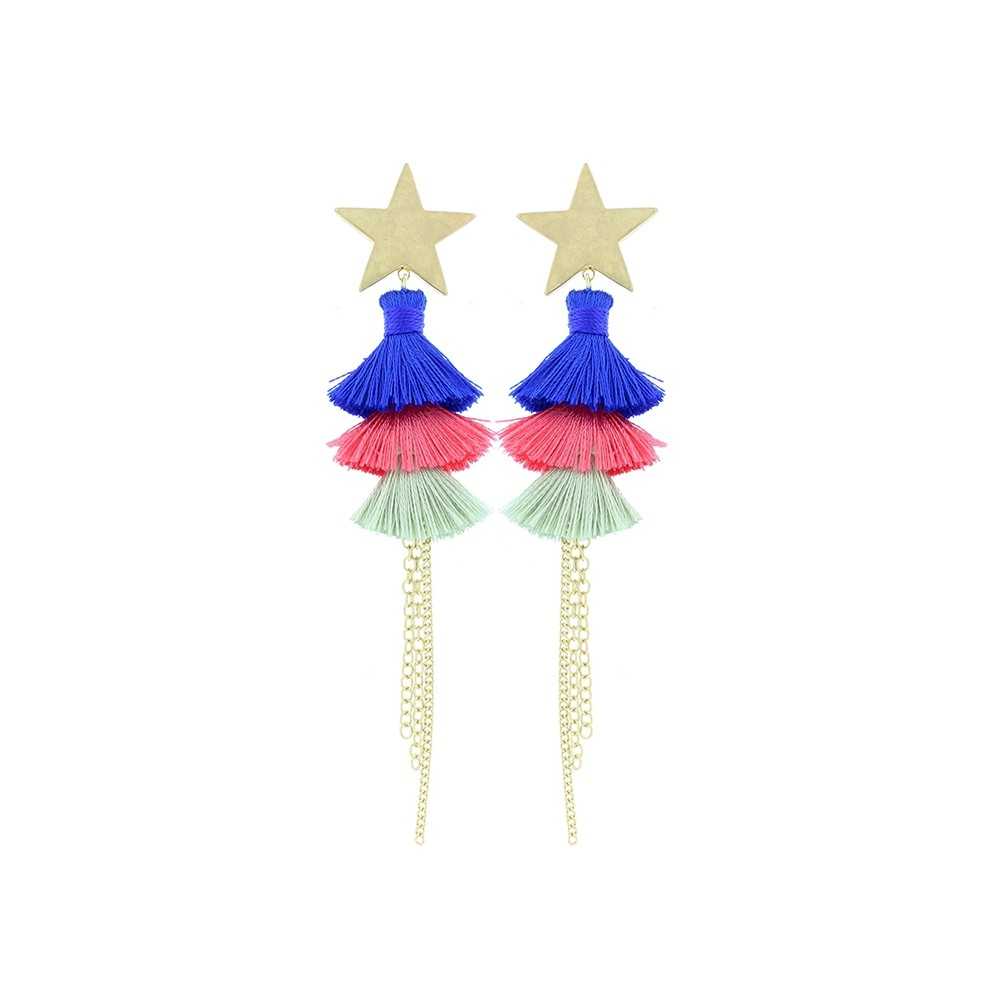 TRIPLE FRINGED METAL STAR EARRINGS