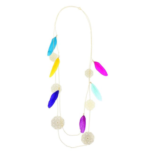 FEATHER METAL FILIGRANE LONG NECKLACE
