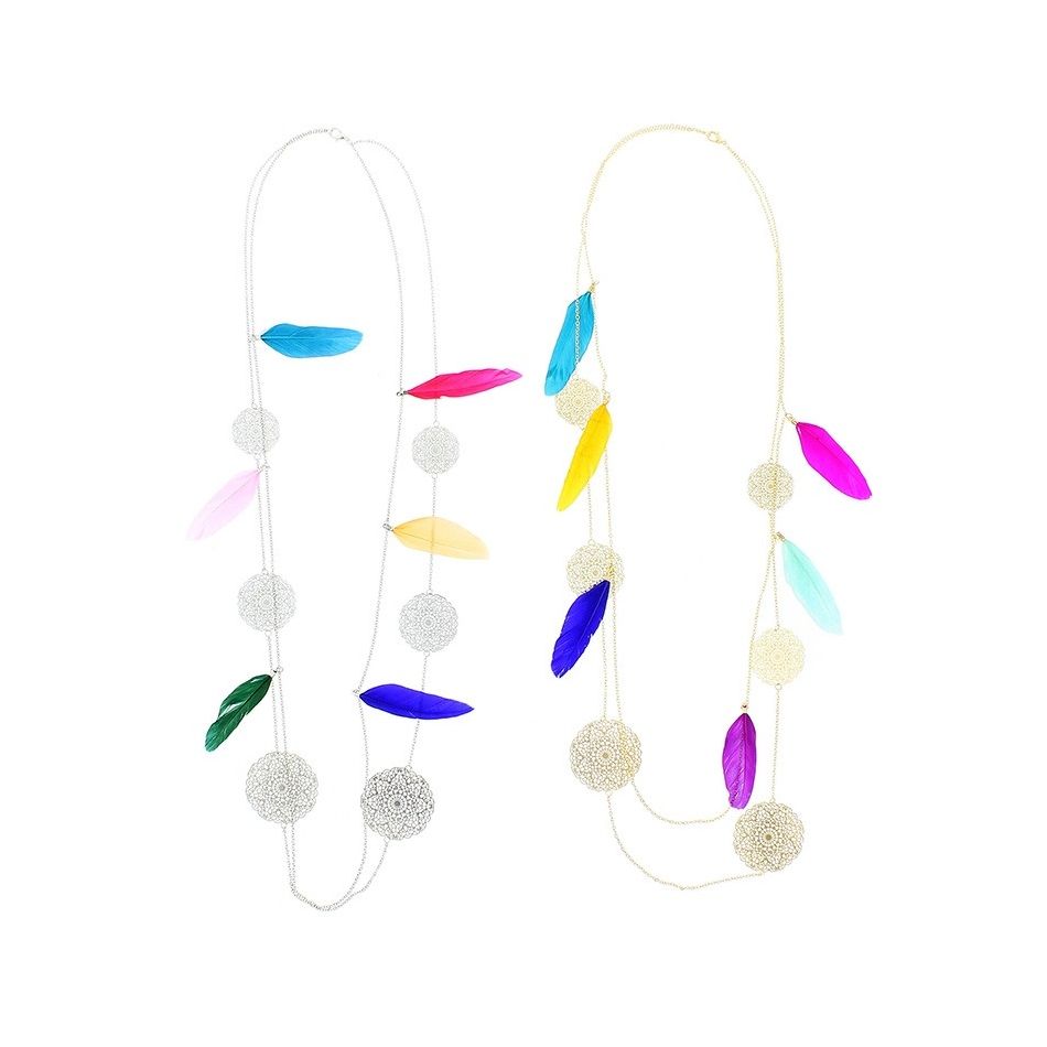 FEATHER METAL FILIGRANE LONG NECKLACE