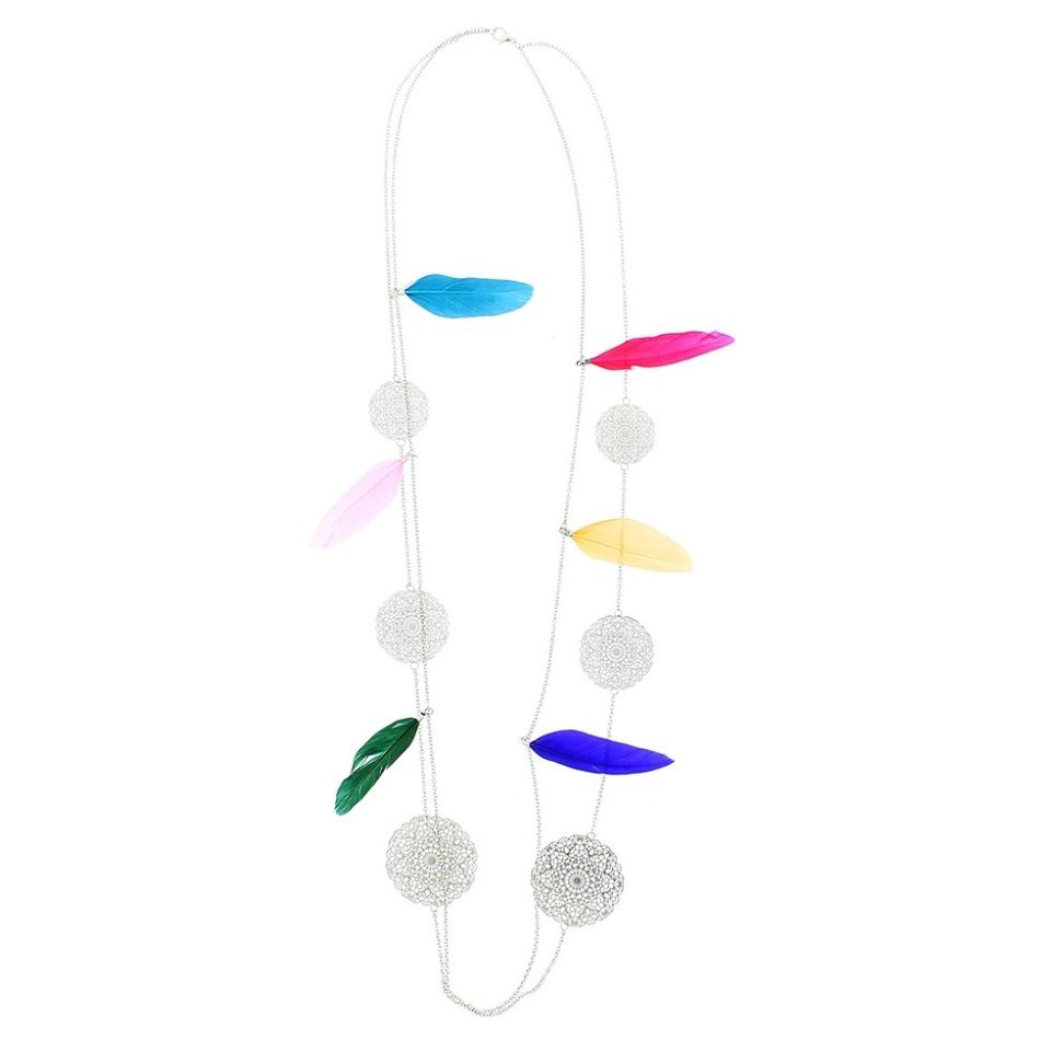 COLLAR LARGO FILIGRANA METAL PLUMA