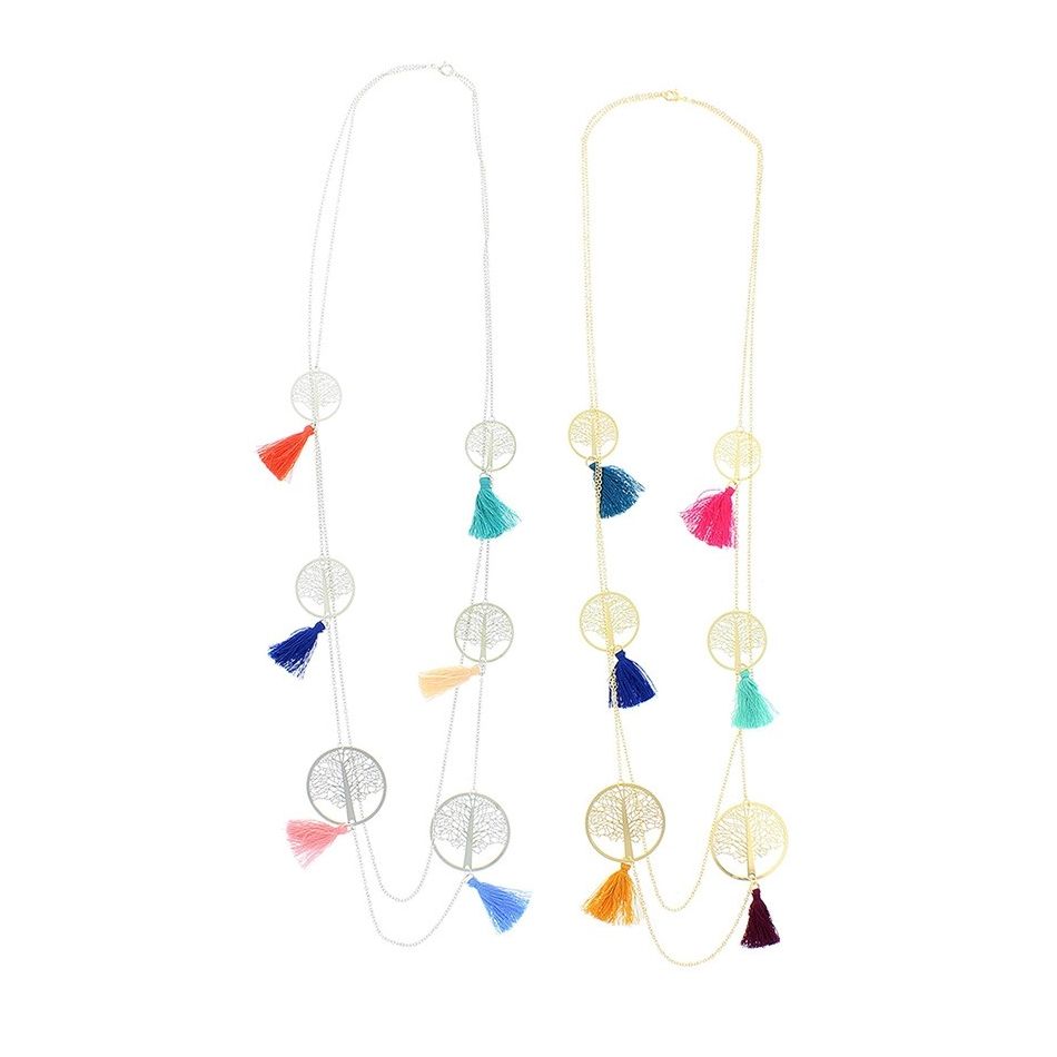 FRINGED METAL TREES LONG NECKLACE