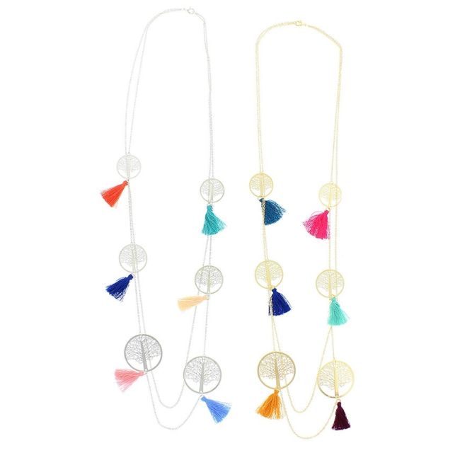 FRINGED METAL TREES LONG NECKLACE