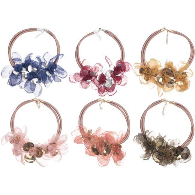 METAL FABRIC FLOWERS SHORT NECKLACE