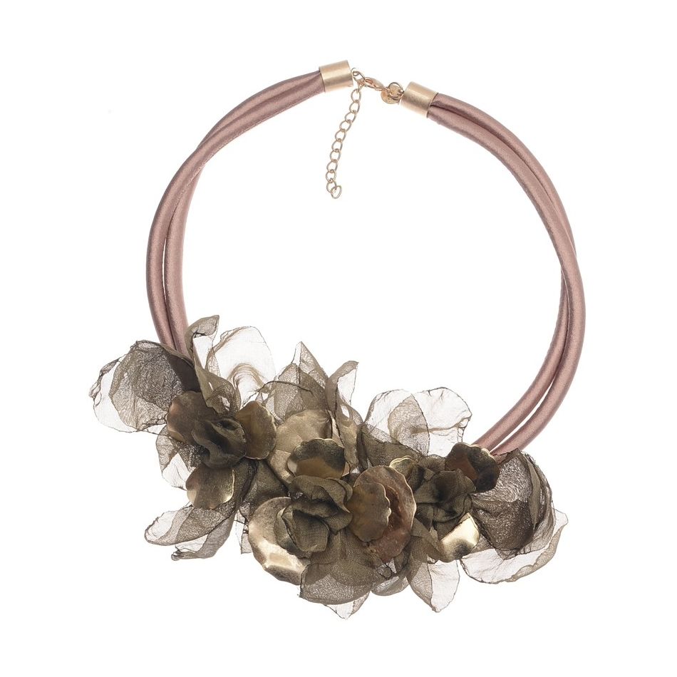 METAL FABRIC FLOWERS SHORT NECKLACE