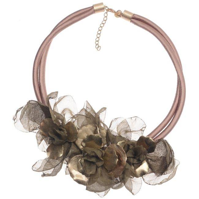 METAL FABRIC FLOWERS SHORT NECKLACE
