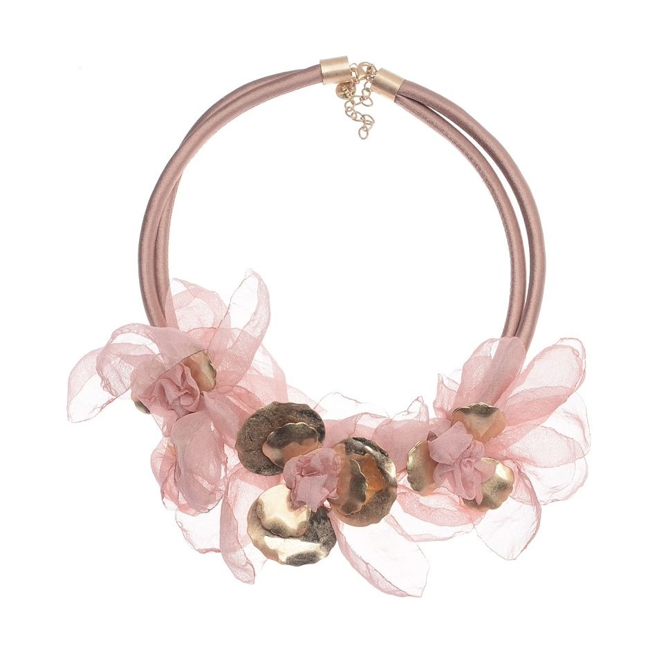 METAL FABRIC FLOWERS SHORT NECKLACE
