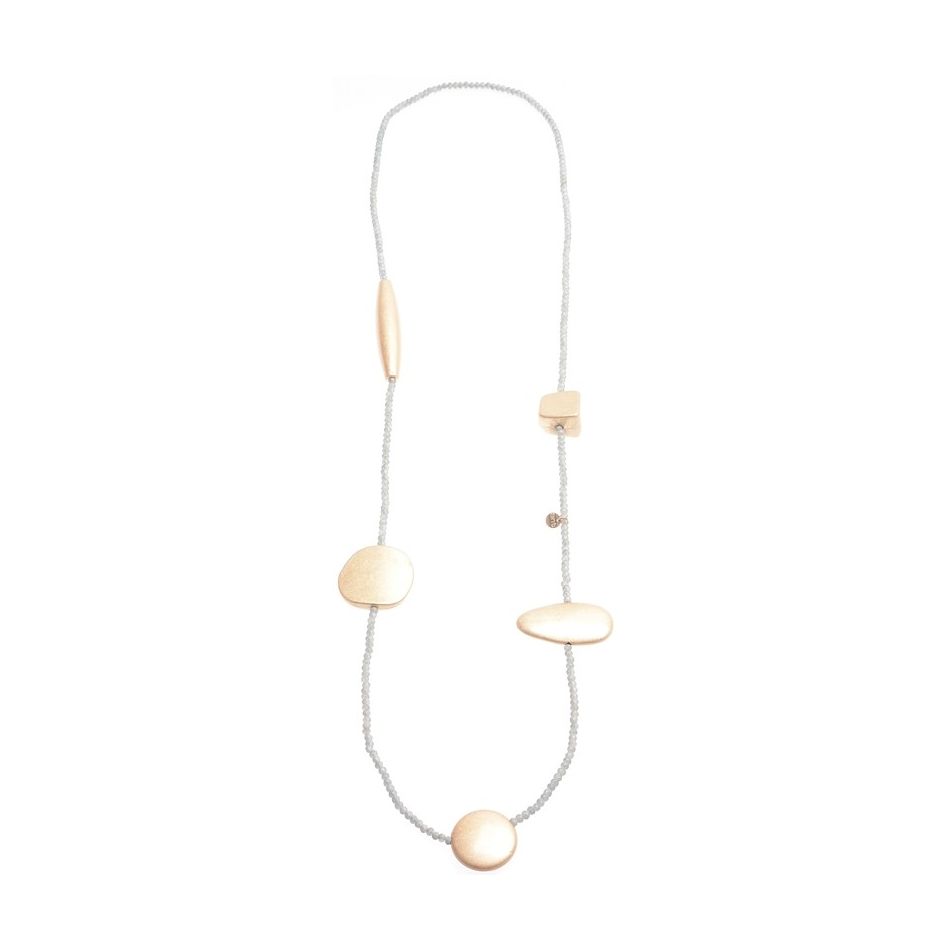 LONG NECKLACE WITH FACETED CRYSTALS AND BEADS