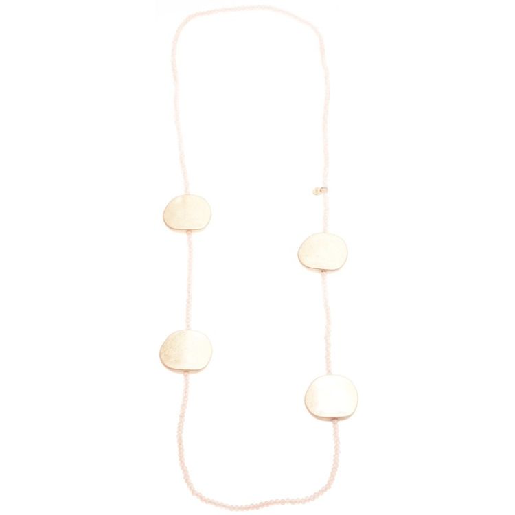 LONG NECKLACE WITH FACETED CRYSTALS AND MEDALS