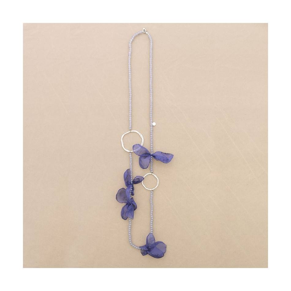 COLLAR LARGO CRISTALES ANILLA METAL FLORES